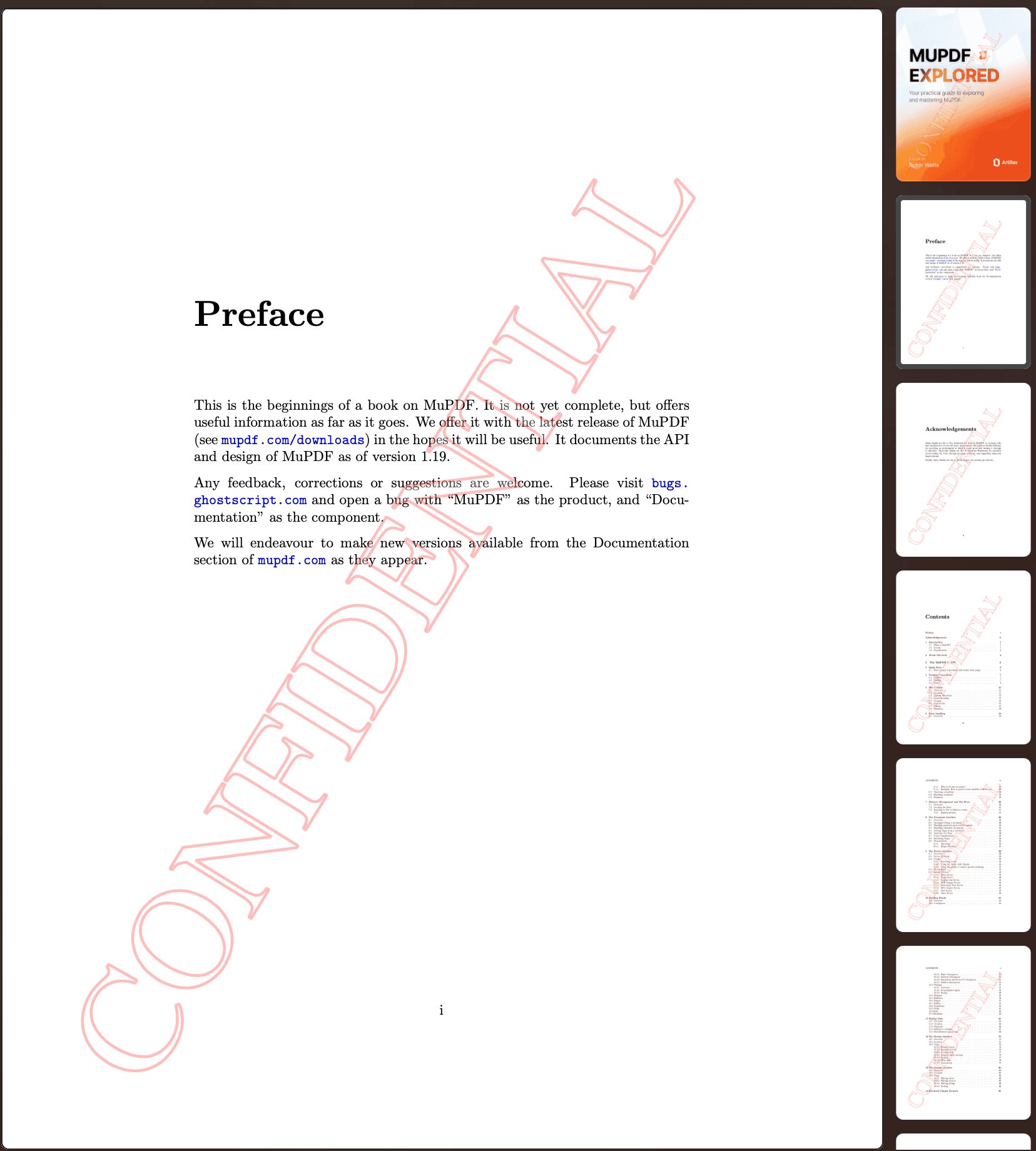 PDF with rotated text watermark on every page